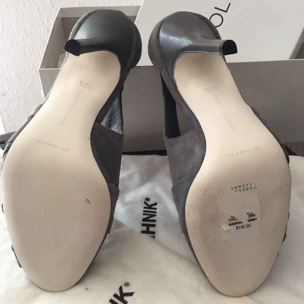 Manolo Blahnik Gray Suede Peep Toe Heels - Picture 3 of 8